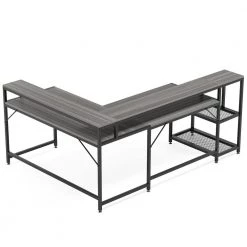 Perry 69 in. Grey Reversible Large Corner L Shaped Computer Writing Desk Monitor Stand Storage Shelf Home Office by TRIBESIGNS WAY TO ORIGIN -Deals Glitzhome Store grey tribesigns way to origin computer desks hd jw0364 wzz 1d 1000