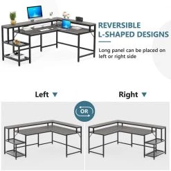 Perry 69 in. Grey Reversible Large Corner L Shaped Computer Writing Desk Monitor Stand Storage Shelf Home Office by TRIBESIGNS WAY TO ORIGIN -Deals Glitzhome Store grey tribesigns way to origin computer desks hd jw0364 wzz 31 1000