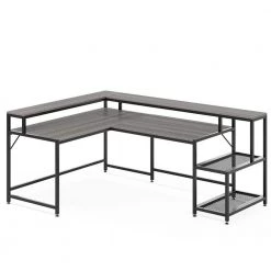 Perry 69 in. Grey Reversible Large Corner L Shaped Computer Writing Desk Monitor Stand Storage Shelf Home Office by TRIBESIGNS WAY TO ORIGIN