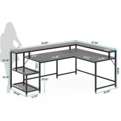 Perry 69 in. Grey Reversible Large Corner L Shaped Computer Writing Desk Monitor Stand Storage Shelf Home Office by TRIBESIGNS WAY TO ORIGIN -Deals Glitzhome Store grey tribesigns way to origin computer desks hd jw0364 wzz 76 1000