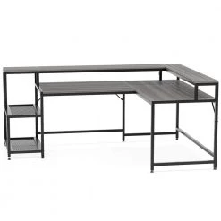 Perry 69 in. Grey Reversible Large Corner L Shaped Computer Writing Desk Monitor Stand Storage Shelf Home Office by TRIBESIGNS WAY TO ORIGIN -Deals Glitzhome Store grey tribesigns way to origin computer desks hd jw0364 wzz d4 1000