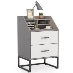 Mayville 2 Drawers Nightstands Modern Black and Gray Wood Bedroom Bedside Table, 19.68" W * 15.74" D * 31.49" H by TRIBESIGNS WAY TO ORIGIN -Deals Glitzhome Store grey tribesigns way to origin nightstands hd xk0005 wzz 1d 1000