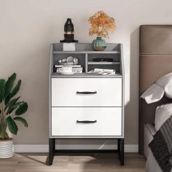 Mayville 2 Drawers Nightstands Modern Black and Gray Wood Bedroom Bedside Table, 19.68" W * 15.74" D * 31.49" H by TRIBESIGNS WAY TO ORIGIN -Deals Glitzhome Store grey tribesigns way to origin nightstands hd xk0005 wzz 1f 1000
