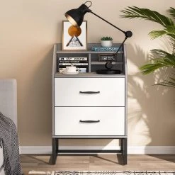 Mayville 2 Drawers Nightstands Modern Black and Gray Wood Bedroom Bedside Table, 19.68" W * 15.74" D * 31.49" H by TRIBESIGNS WAY TO ORIGIN -Deals Glitzhome Store grey tribesigns way to origin nightstands hd xk0005 wzz 31 1000