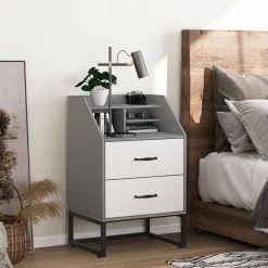 Mayville 2 Drawers Nightstands Modern Black and Gray Wood Bedroom Bedside Table, 19.68" W * 15.74" D * 31.49" H by TRIBESIGNS WAY TO ORIGIN -Deals Glitzhome Store grey tribesigns way to origin nightstands hd xk0005 wzz 40 1000