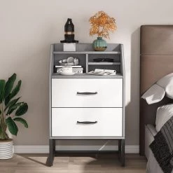 Mayville 2 Drawers Nightstands Modern Black and Gray Wood Bedroom Bedside Table, 19.68" W * 15.74" D * 31.49" H by TRIBESIGNS WAY TO ORIGIN -Deals Glitzhome Store grey tribesigns way to origin nightstands hd xk0005 wzz 76 1000