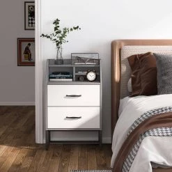 Mayville 2 Drawers Nightstands Modern Black and Gray Wood Bedroom Bedside Table, 19.68" W * 15.74" D * 31.49" H by TRIBESIGNS WAY TO ORIGIN -Deals Glitzhome Store grey tribesigns way to origin nightstands hd xk0005 wzz 77 1000