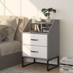 Mayville 2 Drawers Nightstands Modern Black and Gray Wood Bedroom Bedside Table, 19.68" W * 15.74" D * 31.49" H by TRIBESIGNS WAY TO ORIGIN -Deals Glitzhome Store grey tribesigns way to origin nightstands hd xk0005 wzz a0 1000