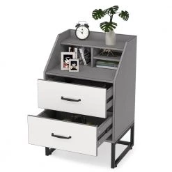 Mayville 2 Drawers Nightstands Modern Black and Gray Wood Bedroom Bedside Table, 19.68" W * 15.74" D * 31.49" H by TRIBESIGNS WAY TO ORIGIN -Deals Glitzhome Store grey tribesigns way to origin nightstands hd xk0005 wzz d4 1000