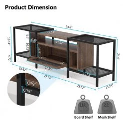 Tabor 74.8 in. Industrial Walnut TV Stand with Storage Cube Fits TV's up to 85 in. with Metal Mesh Shelves by TRIBESIGNS WAY TO ORIGIN -Deals Glitzhome Store industrial walnut tribesigns way to origin tv stands hd jw0003 77 1000