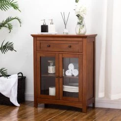 32 in. H Mahogany Brown Storage Cabinet with 1-Drawer and 2-Doors by Glitzhome -Deals Glitzhome Store mahogany brown glitzhome accent cabinets 1517002247 31 1000