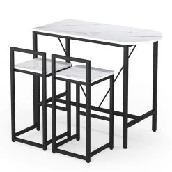 Adan 3-Piece Rectangular Wooden Top Faux Marble White Bar Table Set by TRIBESIGNS WAY TO ORIGIN