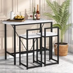 Adan 3-Piece Rectangular Wooden Top Faux Marble White Bar Table Set by TRIBESIGNS WAY TO ORIGIN -Deals Glitzhome Store marble white tribesigns way to origin dining room sets hd xk32 22zy c3 1000