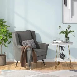 Belle 18.7 in. Marble White Round Wood End Table, Modern 2-Tier Side Table Nightstand Small Coffee Table for Home Office by TRIBESIGNS WAY TO ORIGIN -Deals Glitzhome Store marble white tribesigns way to origin end side tables hd yj2214 1f 1000