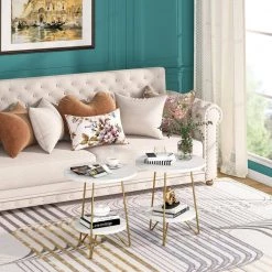 Belle 18.7 in. Marble White Round Wood End Table, Modern 2-Tier Side Table Nightstand Small Coffee Table for Home Office by TRIBESIGNS WAY TO ORIGIN -Deals Glitzhome Store marble white tribesigns way to origin end side tables hd yj2214 31 1000