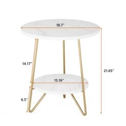 Belle 18.7 in. Marble White Round Wood End Table, Modern 2-Tier Side Table Nightstand Small Coffee Table for Home Office by TRIBESIGNS WAY TO ORIGIN -Deals Glitzhome Store marble white tribesigns way to origin end side tables hd yj2214 44 1000