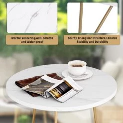 Belle 18.7 in. Marble White Round Wood End Table, Modern 2-Tier Side Table Nightstand Small Coffee Table for Home Office by TRIBESIGNS WAY TO ORIGIN -Deals Glitzhome Store marble white tribesigns way to origin end side tables hd yj2214 4f 1000