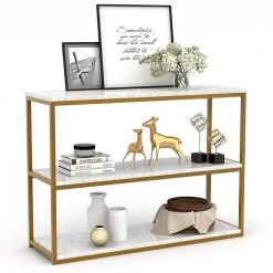 Rankin 43 in. White Marble TV Stand Fits TV's up to 50 in. with 3 Open Storage Shelves by TRIBESIGNS WAY TO ORIGIN