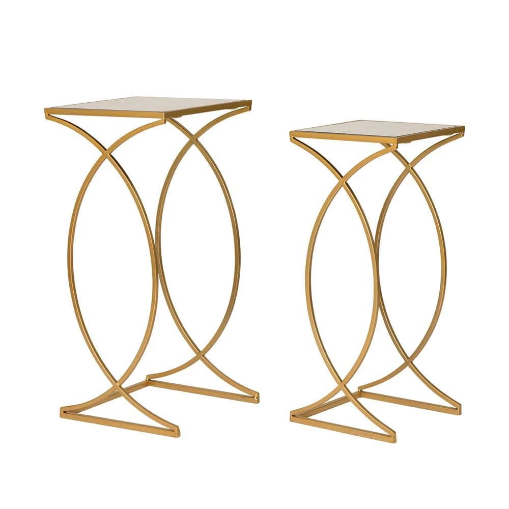 Deluxe Metal With Glass Gold Accent Table (Set of 2) by Glitzhome 3 Deluxe Metal With Glass Gold Accent Table (Set of 2) by Glitzhome