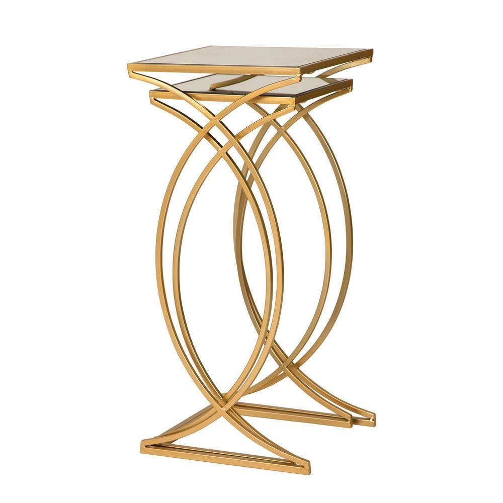 Deluxe Metal With Glass Gold Accent Table (Set of 2) by Glitzhome 5 Deluxe Metal With Glass Gold Accent Table (Set of 2) by Glitzhome - Image 3