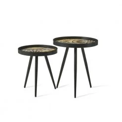 17.5 in. Round Nesting Lamp Table with Polygonal Star Pattern Tray Top 2-Pieces by Glitzhome