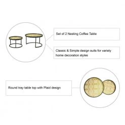 29.5 in. Round Nesting Coffee Table with Plaid Pattern Tray Top 2-Pieces by Glitzhome -Deals Glitzhome Store multi colored glitzhome nesting tables 2008600052 4f 1000