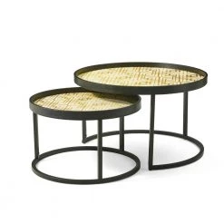 29.5 in. Round Nesting Coffee Table with Plaid Pattern Tray Top 2-Pieces by Glitzhome