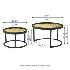 29.5 in. Round Nesting Coffee Table with Plaid Pattern Tray Top 2-Pieces by Glitzhome -Deals Glitzhome Store multi colored glitzhome nesting tables 2008600052 c3 1000