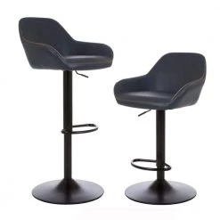 42.72 in. Navy Blue Mid-Century Modern Vintage Leatherette Gaslift Adjustable Swivel Bar Stool (Set of 2) by Glitzhome -Deals Glitzhome Store navy blue glitzhome bar stools 1010202516 1f 1000