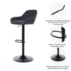 42.72 in. Navy Blue Mid-Century Modern Vintage Leatherette Gaslift Adjustable Swivel Bar Stool (Set of 2) by Glitzhome -Deals Glitzhome Store navy blue glitzhome bar stools 1010202516 c3 1000