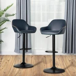42.72 in. H Navy Blue Mid-Century Modern Leatherette Gaslift Metal Frame Adjustable Swivel Low Back Bar Stool (Set of 2) by Glitzhome -Deals Glitzhome Store navy blue glitzhome bar stools gh1010202516 31 1000