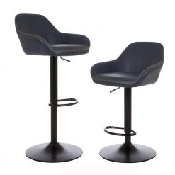 42.72 in. H Navy Blue Mid-Century Modern Leatherette Gaslift Metal Frame Adjustable Swivel Low Back Bar Stool (Set of 2) by Glitzhome -Deals Glitzhome Store navy blue glitzhome bar stools gh1010202516 c3 1000