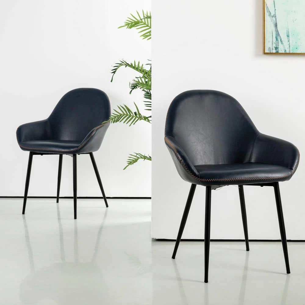 Navy Blue Mid-Century Modern Vintage Leatherette Dining Armchair (Set of 2) by Glitzhome 4 Navy Blue Mid-Century Modern Vintage Leatherette Dining Armchair (Set of 2) by Glitzhome - Image 2