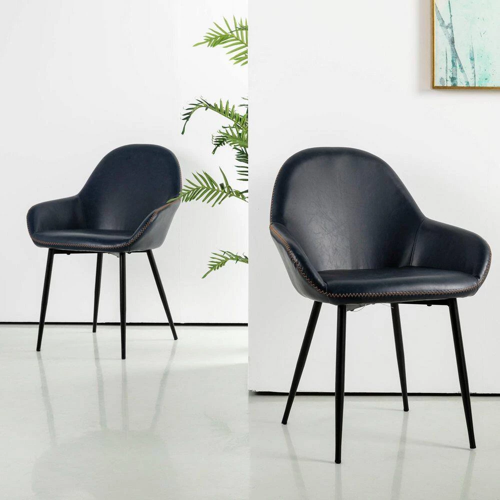 Mid Century Modern Navy Blue Leatherette Dining Armchair (Set of 2) by Glitzhome 5 Mid Century Modern Navy Blue Leatherette Dining Armchair (Set of 2) by Glitzhome - Image 3