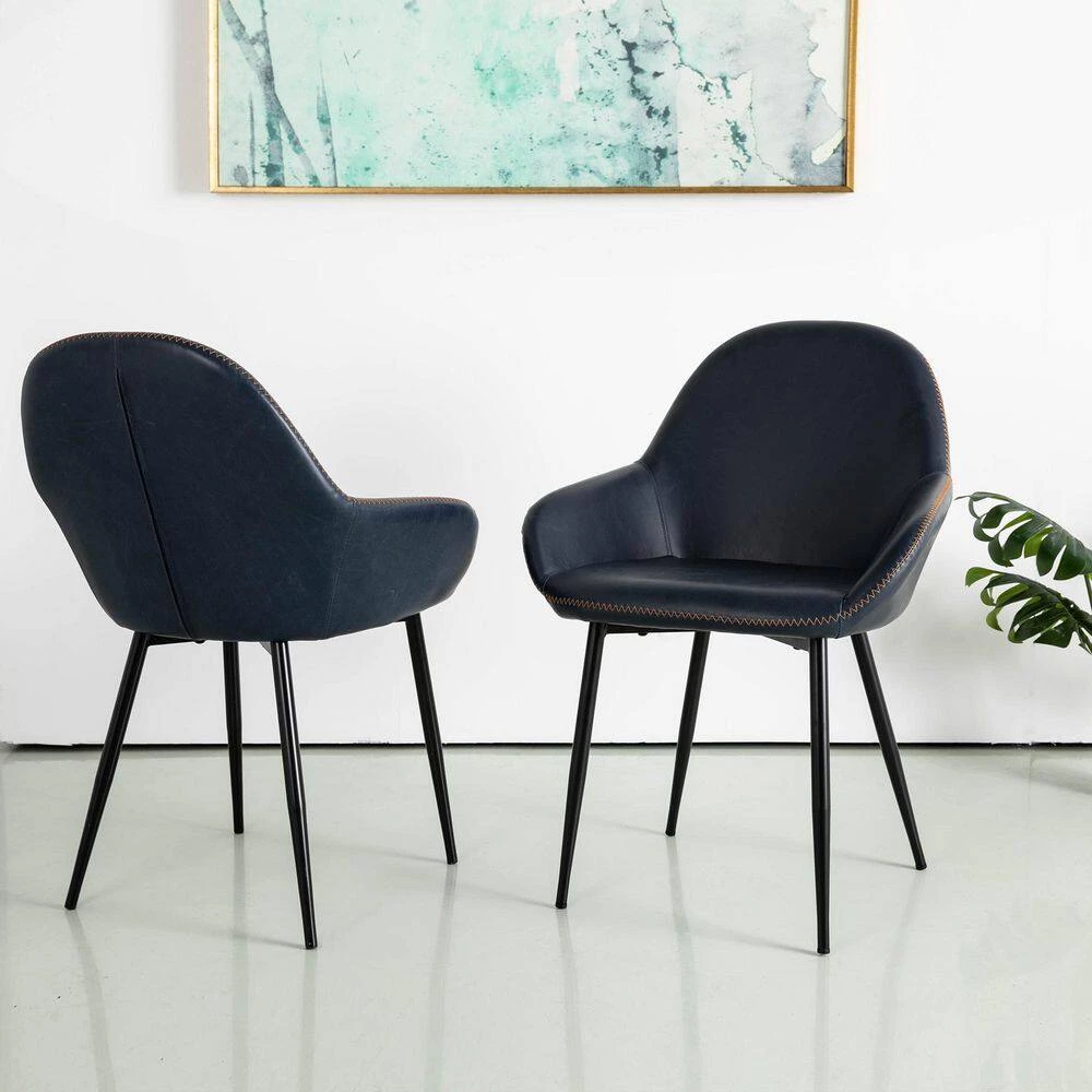 Mid Century Modern Navy Blue Leatherette Dining Armchair (Set of 2) by Glitzhome 4 Mid Century Modern Navy Blue Leatherette Dining Armchair (Set of 2) by Glitzhome - Image 2