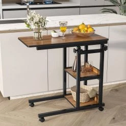 Andrea 31.5 in. C-Shaped Oak Mobile Computer Desk Height Adjustable Laptop End Storage Shelves Standing Rolling Cart by TRIBESIGNS WAY TO ORIGIN -Deals Glitzhome Store oak tribesigns way to origin laptop desks hd c0061 wzz 31 1000