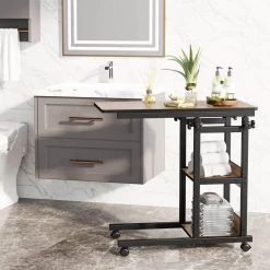 Andrea 31.5 in. C-Shaped Oak Mobile Computer Desk Height Adjustable Laptop End Storage Shelves Standing Rolling Cart by TRIBESIGNS WAY TO ORIGIN -Deals Glitzhome Store oak tribesigns way to origin laptop desks hd c0061 wzz 44 1000