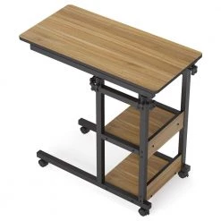 Andrea 31.5 in. C-Shaped Oak Mobile Computer Desk Height Adjustable Laptop End Storage Shelves Standing Rolling Cart by TRIBESIGNS WAY TO ORIGIN