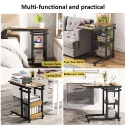 Andrea 31.5 in. C-Shaped Oak Mobile Computer Desk Height Adjustable Laptop End Storage Shelves Standing Rolling Cart by TRIBESIGNS WAY TO ORIGIN -Deals Glitzhome Store oak tribesigns way to origin laptop desks hd c0061 wzz 66 1000