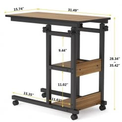 Andrea 31.5 in. C-Shaped Oak Mobile Computer Desk Height Adjustable Laptop End Storage Shelves Standing Rolling Cart by TRIBESIGNS WAY TO ORIGIN -Deals Glitzhome Store oak tribesigns way to origin laptop desks hd c0061 wzz 76 1000