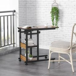 Andrea 31.5 in. C-Shaped Oak Mobile Computer Desk Height Adjustable Laptop End Storage Shelves Standing Rolling Cart by TRIBESIGNS WAY TO ORIGIN -Deals Glitzhome Store oak tribesigns way to origin laptop desks hd c0061 wzz a0 1000