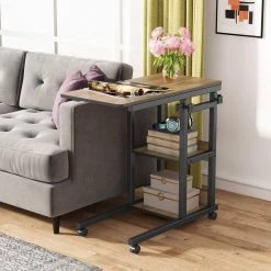 Andrea 31.5 in. C-Shaped Oak Mobile Computer Desk Height Adjustable Laptop End Storage Shelves Standing Rolling Cart by TRIBESIGNS WAY TO ORIGIN -Deals Glitzhome Store oak tribesigns way to origin laptop desks hd c0061 wzz c3 1000