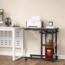 Andrea 31.5 in. C-Shaped Oak Mobile Computer Desk Height Adjustable Laptop End Storage Shelves Standing Rolling Cart by TRIBESIGNS WAY TO ORIGIN -Deals Glitzhome Store oak tribesigns way to origin laptop desks hd c0061 wzz d4 1000