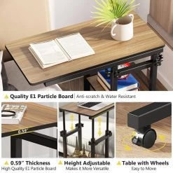 Andrea 31.5 in. C-Shaped Oak Mobile Computer Desk Height Adjustable Laptop End Storage Shelves Standing Rolling Cart by TRIBESIGNS WAY TO ORIGIN -Deals Glitzhome Store oak tribesigns way to origin laptop desks hd c0061 wzz fa 1000