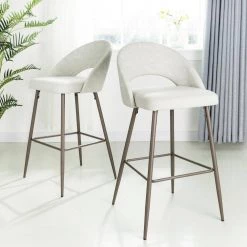 Pale Grey Fabic/Leatherette Bar Stool with Tapered Metal Legs (Set of 2) by Glitzhome -Deals Glitzhome Store pale grey glitzhome bar stools 2000900010 31 1000