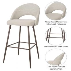 Pale Grey Fabic/Leatherette Bar Stool with Tapered Metal Legs (Set of 2) by Glitzhome -Deals Glitzhome Store pale grey glitzhome bar stools 2000900010 4f 1000