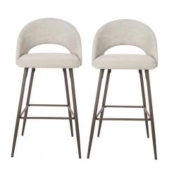 Pale Grey Fabic/Leatherette Bar Stool with Tapered Metal Legs (Set of 2) by Glitzhome