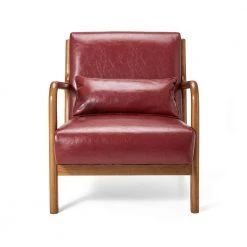 30.00 in. H Mid-Century Modern Red Leatherette Accent Armchair with Walnut Ruber Wood Frame by Glitzhome 14 30.00 in. H Mid-Century Modern Red Leatherette Accent Armchair with Walnut Ruber Wood Frame by Glitzhome -Deals Glitzhome Store red glitzhome accent chairs 2001100040 4f 1000
