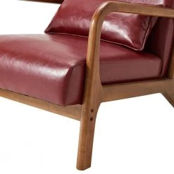 30.00 in. H Mid-Century Modern Red Leatherette Accent Arm Chair with Walnut Ruber Wood Frame by Glitzhome -Deals Glitzhome Store red glitzhome accent chairs gh2001100040 44 1000