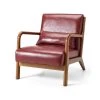 30.00 in. H Mid-Century Modern Red Leatherette Accent Arm Chair with Walnut Ruber Wood Frame by Glitzhome